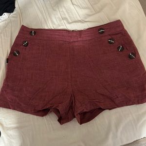 Button front detail, back zip up linen shorts